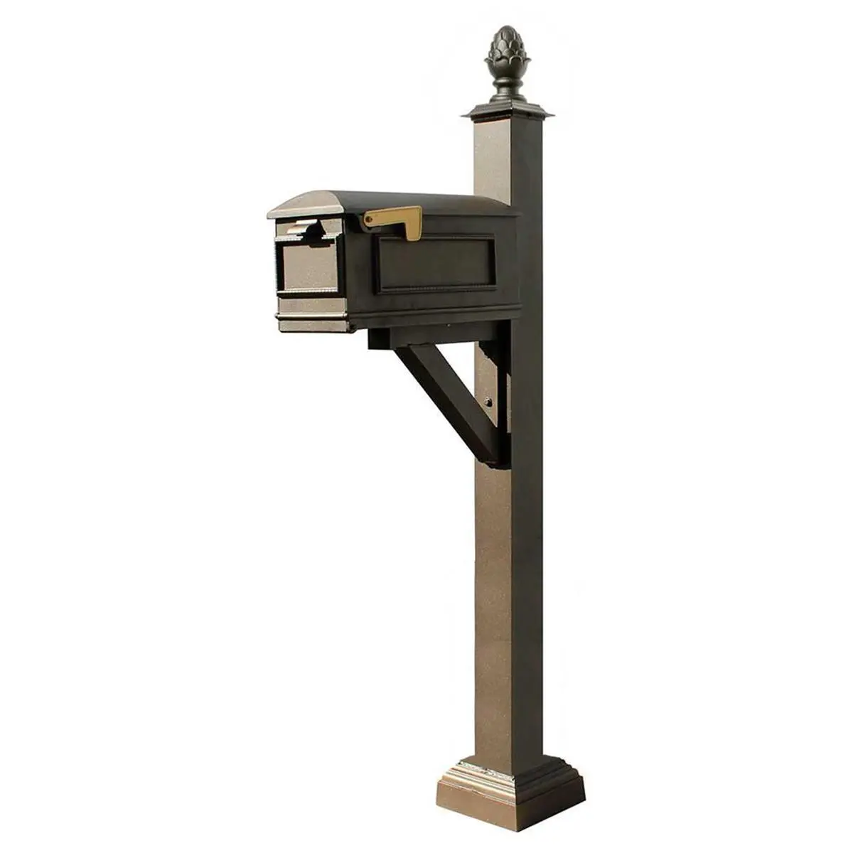 QualArc WPD-SC2-S3-LMC-BRZ Westhaven System with Lewiston Mailbox, Square Collar & Pineapple Finial, Bronze