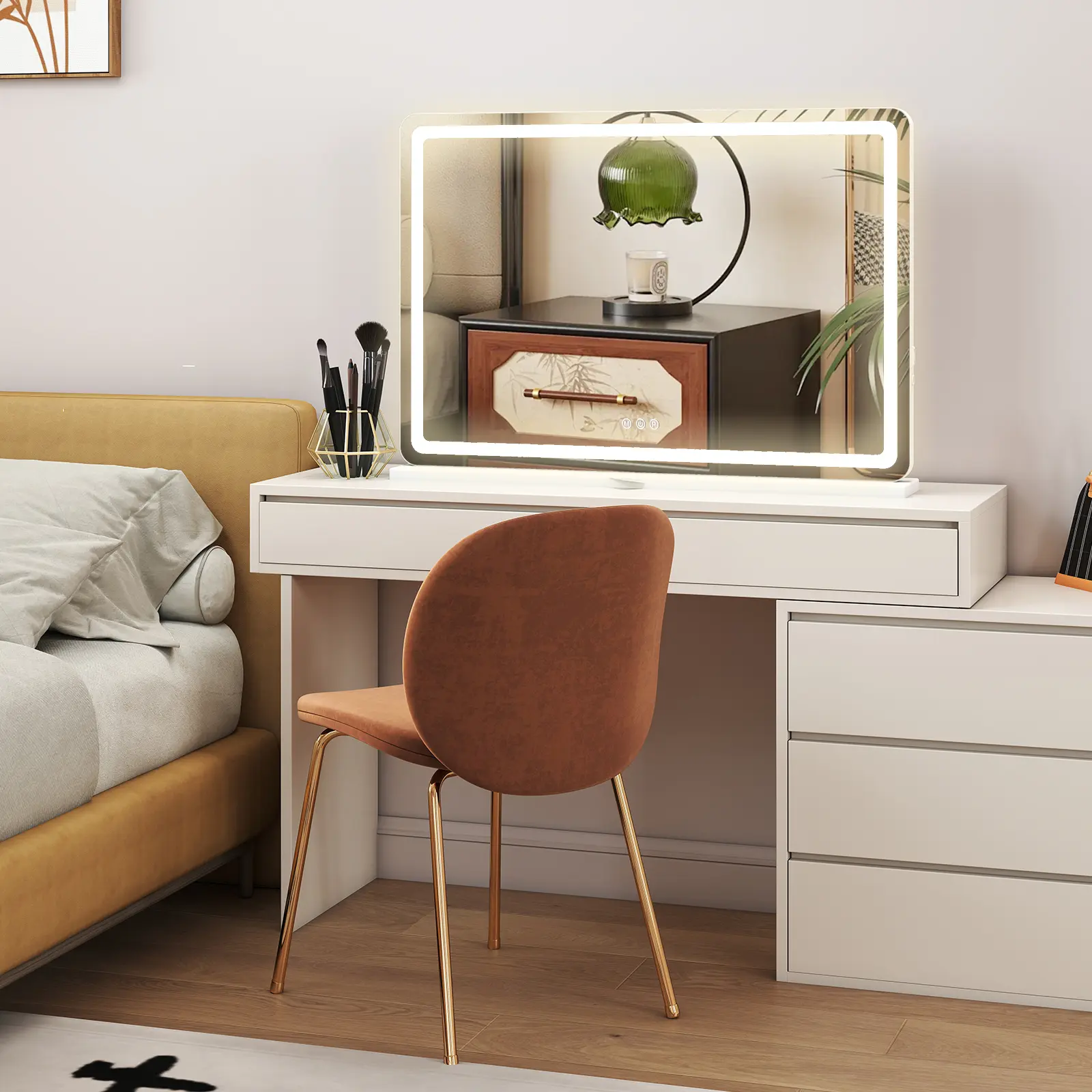 LED Makeup Vanity Mirror - Lightweight Aluminium Studio-Style Home Decor Mirror, 3 Color Modes, Ultra-Bright Dimmable Lighting, Touch Control, Memory Function, USB-Powered for Dresser, Bathroom Use, Led Makeup Mirror