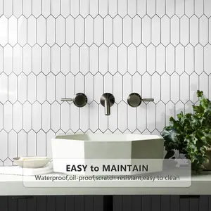 Vamos Tile 10 Sheets Long Hexagon Tile Peel and Stick Backsplash, Tiles Sticker, 12.8 x 12.8 Inch, Peel and Stick Tile, PVC Self Adhesive Mosaic Wall Tiles Stick on Backsplash for Kitchen and Bathroom - Glossy White Decor Decorative