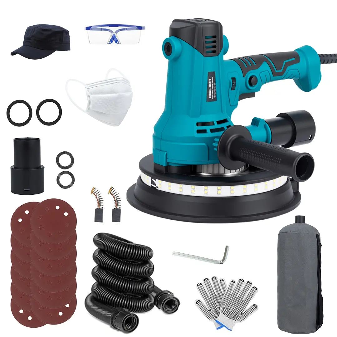 Handheld Electric Drywall Sander with Vacuum Dust Collection, Variable Speed Wall Sander Kit with LED Light, Sanding Discs, Hose and Dust Bag, for Drywall, Plaster, Ceiling, Putty Grinding