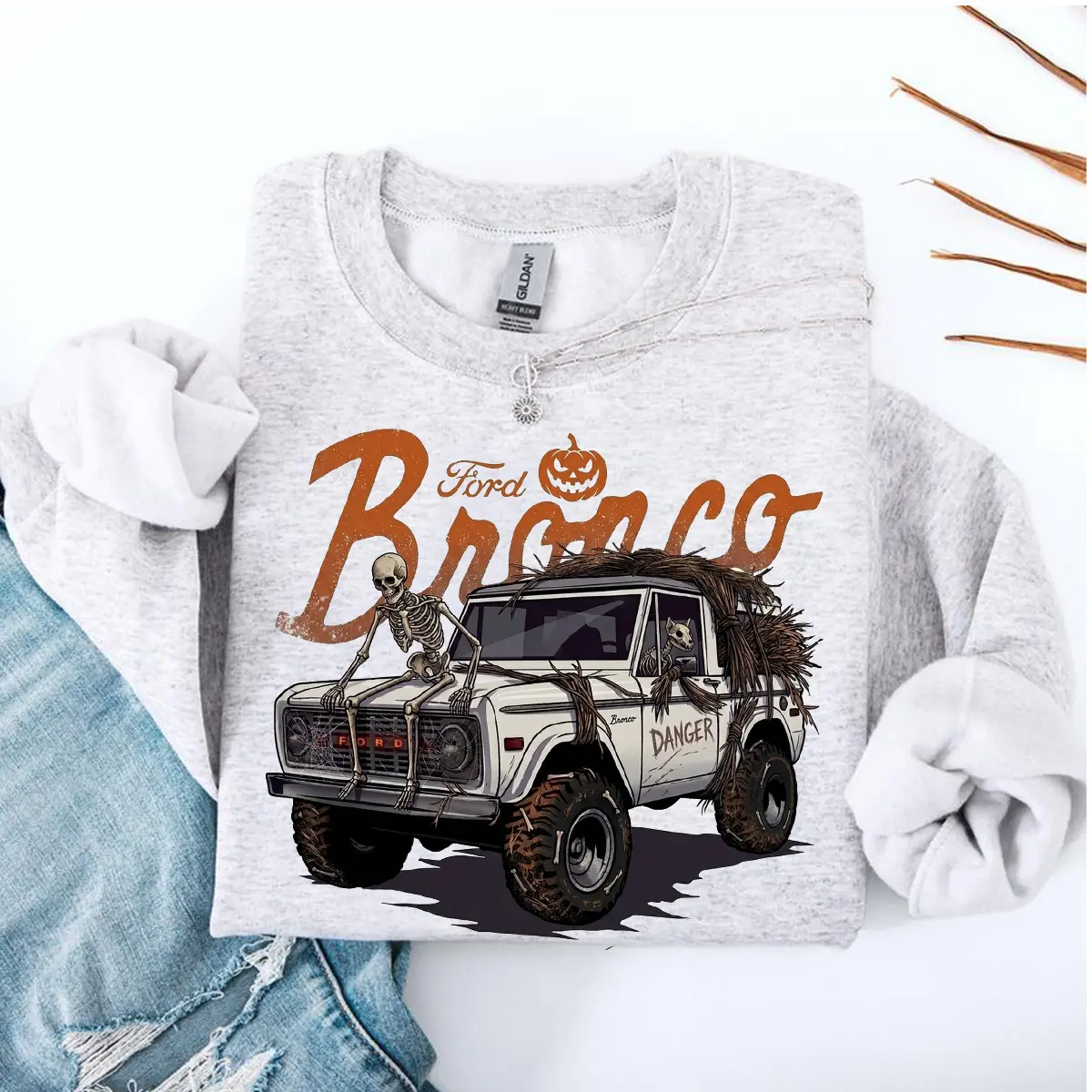 Spooky Skeleton Bronco Halloween Sweater, Bronco Lover Sweater Bronco Halloween Gift Bronco Sweater Off Road Sweater