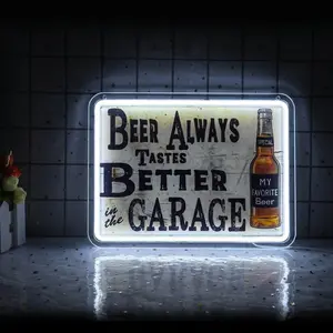 Vintage Rustic Farmhouse Beer Garage Neon Sign - Decorative Lighting, Home Improvement Wall Art, Father’s Day Gift for Home Living Room, Bar