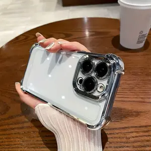 Four-corner airbag two-in-one electroplating mobile phone hard case suitable for iPhone17/16promax,Hard texture in the middle,High-quality texture, good feel, drop-proof and shockproof,suitable for iphone 12 13 14 15 16pro max