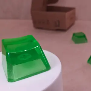 ResinKeyWorks Kiwi Green Blank 1U Accent Keycaps, Transparent Hand Polished Resin OEM Caps with MX stems