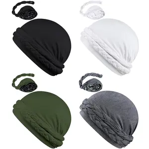 Halo Turban for Men and Women - Satin Lined Durag with Handmade Braids, Pre-Tied Skull Cap Sleeping Bonnet - Perfect for Style and Comfort