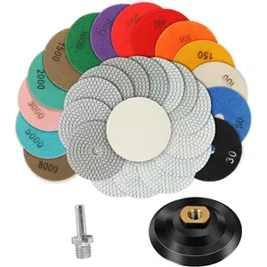 Polishing Pads 4 Inch 16 Pack Wet Dry Kit with 5/8''-11 Backer Pad for Drill Polisher 30-8000 Grit for Granite Marble Concrete Stone Quartz