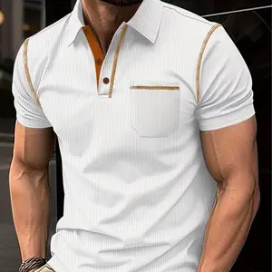 Fashion new 2025 summer European and American men's short-sleeved shirts, men's lapel T-shirts, solid-colored men's tops, golf, tennis, bicycle Menswear Polo Tropical Casual Wetsuit Chainsaw