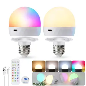 Rechargeable Battery Powered Bulb with Remote Control, Adjustable Dimmable LED Bulb, 15 Colors, 3 Timers, Wireless Wall Light Bulb, Adjustable Leds