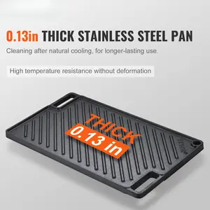 Reversible Grill Griddle, Pre-Seasoned Cast Iron Griddle, Rectangular Double Burner Griddle Pan, Non-Stick Family Pan Cookware With Handles, Flat Top Plate For BBQ, Gas Grill, Black Stovetop Compatible Heavy Duty Kitchen Cooking Tool
