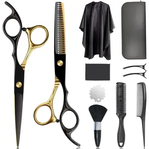 Hair Cutting Scissors, 10 in 1 Professional Hair Shears Set with 6.7” Stainless Steel Cutting Scissors, Thinning Shears, Comb, Cape, Haircut Scissors Shears Kit for Men and Women Barber, Salon, Home