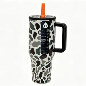 HydroJug Traveler 40oz Insulated Tumbler - Camo Leopard Print, Leakproof, Cup Holder Friendly, Stainless Steel Water Bottle with Handle & Straw, BPA-Free