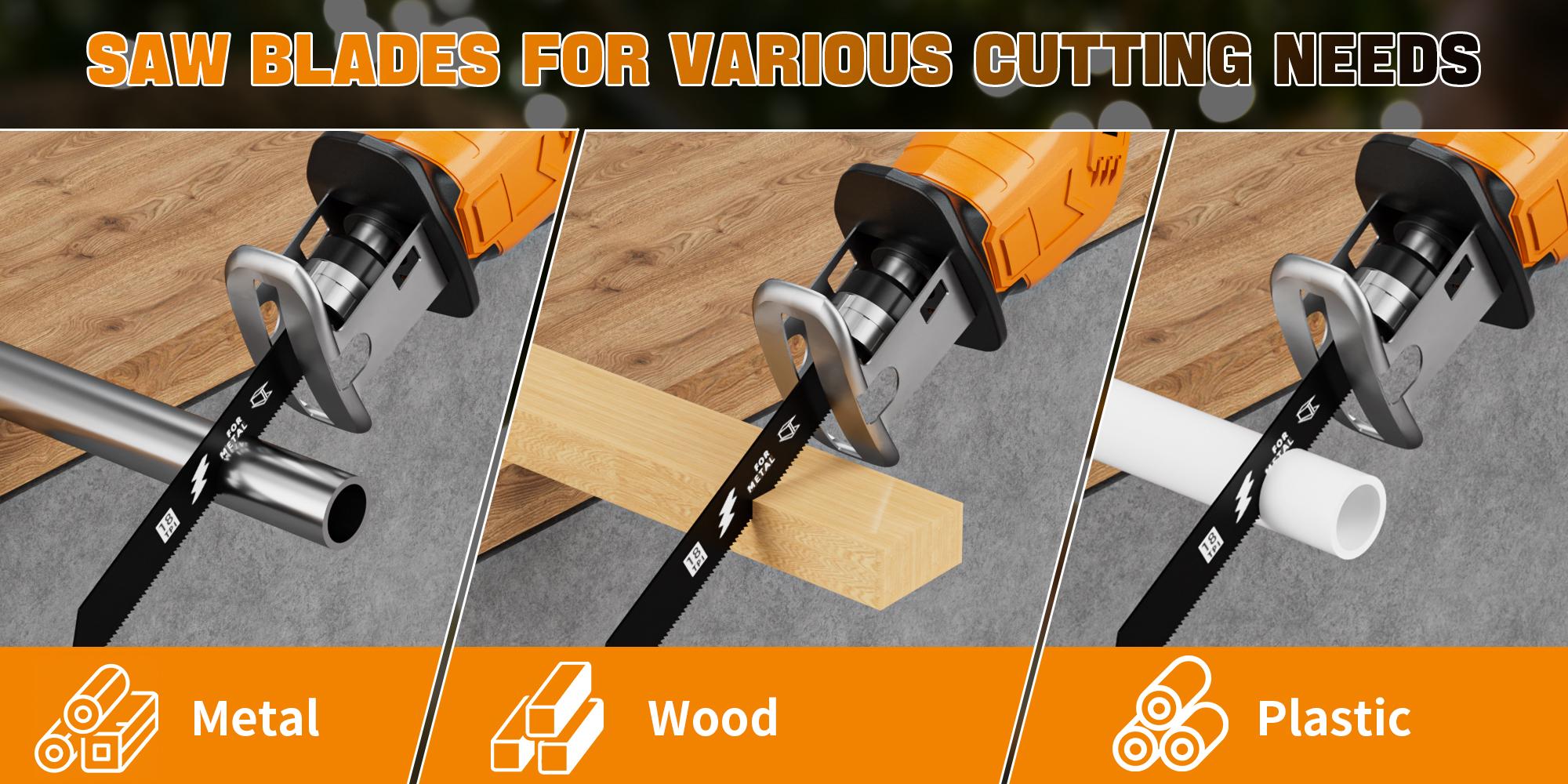 HANWISE cordless electric reciprocating saw, equipped with blade set, suitable for cutting wood/metal/PVC, with multiple functions, suitable for woodworking and home repair tools