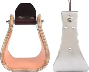 Martin Saddlery Metal Bound Wood Stirrups - 4" Deep Base, Stainless Steel Bound, Leather Lined Tread