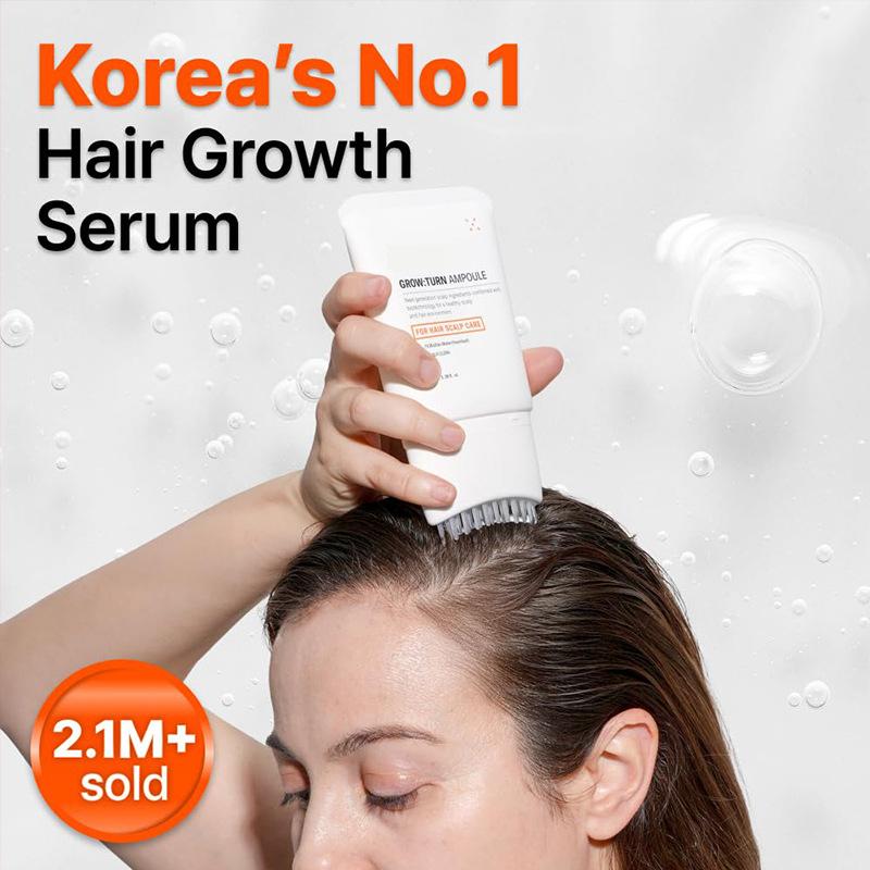 GROWTURN Hair Growth Serum with Built-in Brush, Heartleaf-Derived Exosomes to Revitalize, Scalp Massager, Korean Hair Care, 3.38 fl. oz