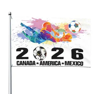 North America 2026 Soccer Tournament Flag, Tri-Country United Fans Premium Banner, Fade Resistant Heavy Duty Polyester Indoor Outdoor Sports Flag with Brass Grommets (2x3/3x5/4x6/5x8 FT)