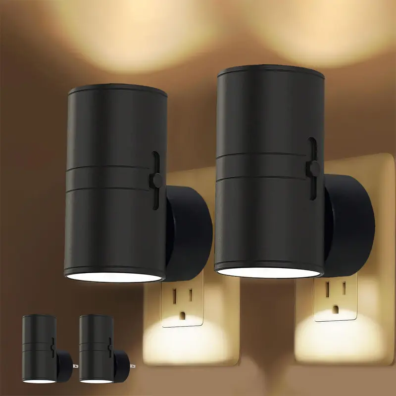 2-Pack LED Plug-in Night Lights - AC Power Supply, Automatic Sensor, Glare-Free 3000K Soft White, Dimmable 0-100LM Adjustable Brightness, Plastic Home Decor Light for Bedroom, Hallway, Children Safe Nursery Use