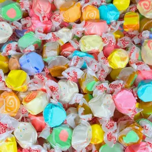 Premium Assorted Saltwater Taffy Chewy Candy 12 Fun Flavors Bulk 1 LB Bag Banana, Watermelon, Grape & More 60+ Pieces Individually Wrapped Nut & Gluten Free (16 Oz)