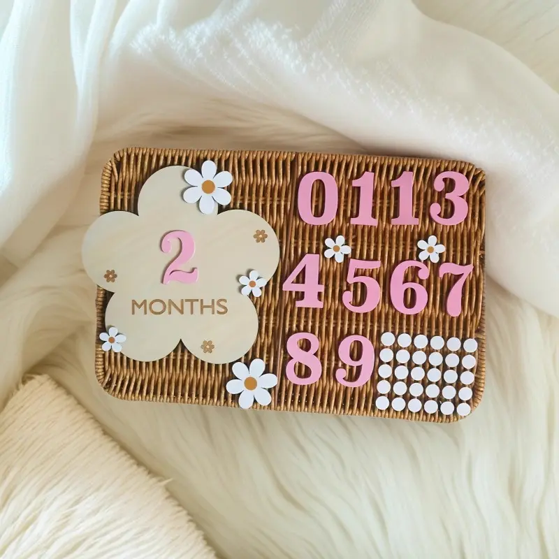 Newborn Baby Wooden Milestone Photo Booth Props Set with replaceable number, for Capturing First Bath and Growth Moments