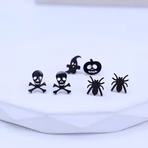 3 Pairs/Set Stainless Steel Black Pirate Skull Stud Earrings for Men Women Gothic Punk Rock Hip Hop Fashion Jewelry Style Magnetic Cross gift Zirconia Encrusted Grillz indian stud Gold Plated Small Hoop