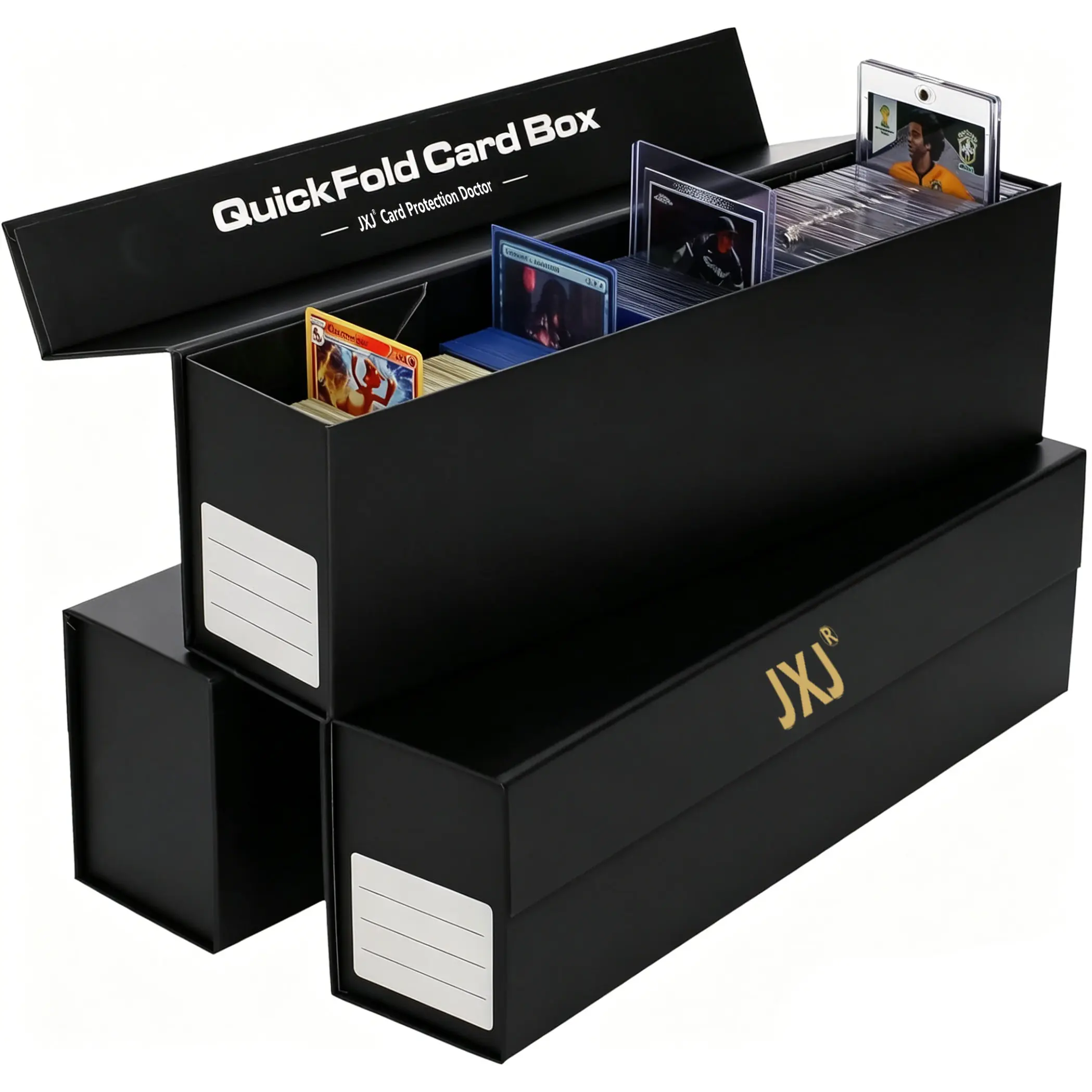 JXJ 3 pack Trading Card Storage Box with Magnetic Closure, QuickFold Card Box Large Capacity Organizer for Pokémon, Sports Cards and TCG Collections, Durable Foldable Card Holder Case with Label Window, Protective Storage Solution for Card Collectors