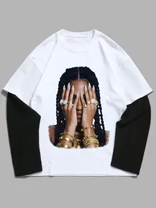 Unisex Graphic Print Long Sleeve Fit T-Shirt, Soft Fabric Casual Round Neck Top, Fashion Designer Daily Wear Everyday, Spring & Fall