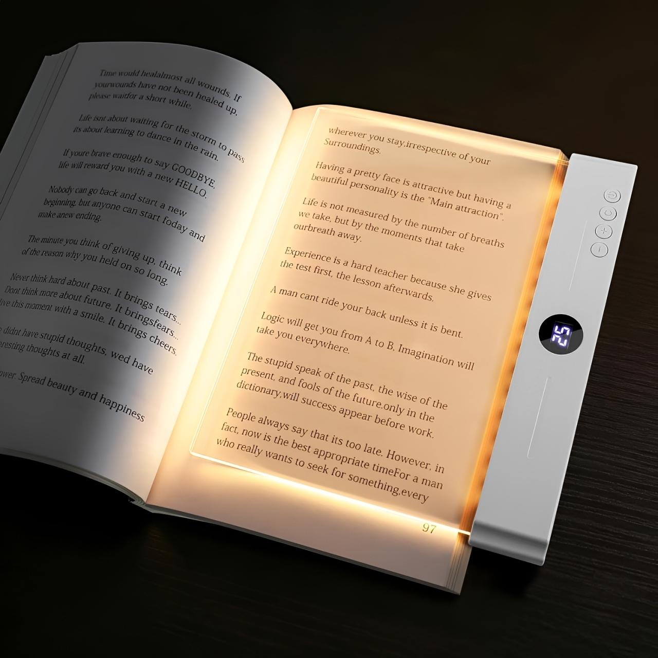 Book Light, Rechargeable Clear LED Flat Reading Light with & Timer, Dimmable Panel Plate Lamp Book Full Page Light for Reading in Bed at Night, Funny Gifts for Readers