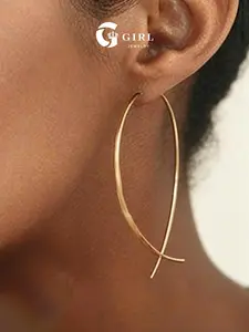 GGIRL 2Pairs/Set 14k Gold Plated Delicate Threader Hoop Earrings for Women Young Girl,Simple Fish Shape U-Shape Dangle Earrings Handmade Metal Design Dainty Elegant Graceful Light Weight Everyday Jewelry Perfect for Daily Commuting/Wedding/Gift Giving Ver
