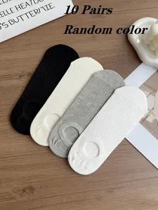 10 Pairs of Summer Hollow Breathable Plain Low Cut Socks, Lightweight Moisture Wicking Sock Set, Random Color Selection for Comfort