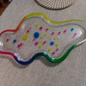 Epoxy Resin Tray - Colorful Wavy Design with Sparkling Glitter Inside