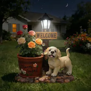 [Solar Light & Planter] Labrador Puppy Garden Statue, Weatherproof Outdoor Dog Decor with LED Glow, Succulent Flower Pot for Patio Yard Porch
