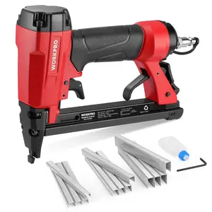 WORKPRO Pneumatic Staple Gun, T50 Upholstery Stapler with Staples, Rear Exhaust, for Carpentry, Woodworking and DIY Projects