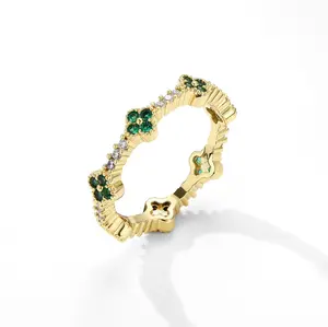 LXF Accessories-Four-leaf Clover Ring for Women, 5A Zirconia, Multi-colored Accented with Diamonds, Small-scale, High-end Ring