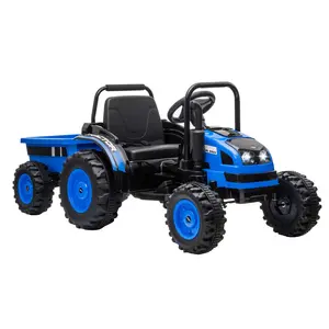 Blue Electric Ride On Tractor Car for Kids, RC Truck with Dump Trailer, 35W Dual Motors, Parent Remote Control, Safety Belt, LED Lights, Toys for Toddlers Boys Girls