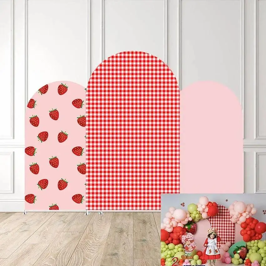 Strawberry Berry Theme Arched Background Cloth for One-Year-Old Birthday Party Baby Shower Decoration Photography Background