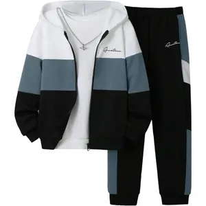 2 Pcs Boys Tracksuit Zip Up Pullover Athletic Hoodie Windbreaker Jacket and Jogger Pants Sportswear Set for 7-14Y