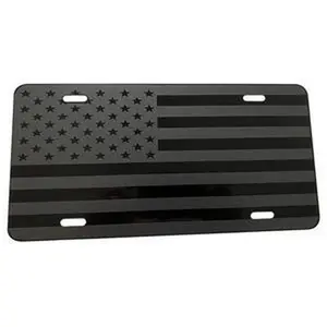 US American Flag Heavy Duty Aluminum License Plate Stealth Tactical DEEP Gray on Black S3