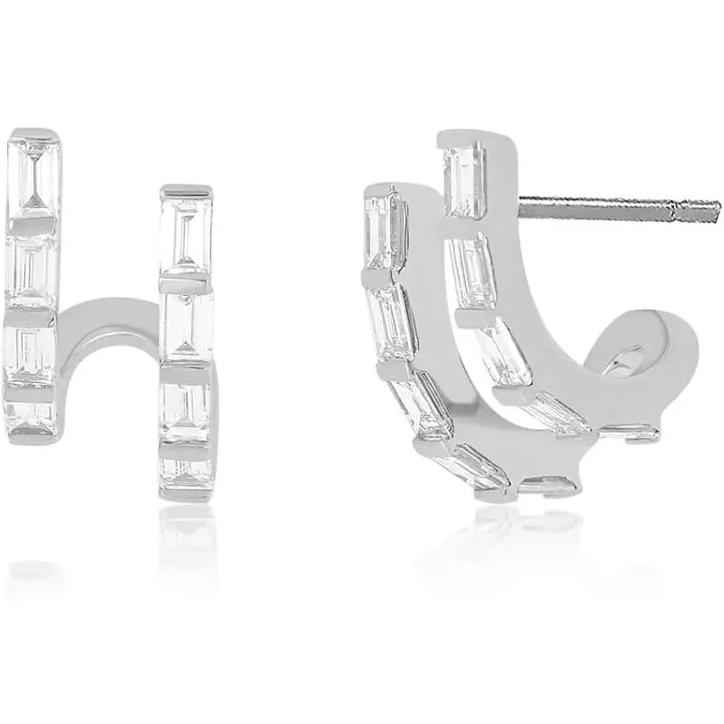 Baguette Double Hoops-White Gold