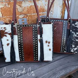 Women's Genuine Cowhide Western Leather Chic Crossbody Purse - Fringe Accent, Tooling Details, Secure Concealment, Versatile Sling Bag, Unique Handbag, Travel Purse