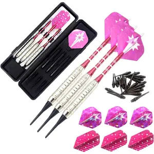 18/22g Soft Tip Darts Set for Electronic Dart Board, Plastic Tip Darts with Brass Barrels & Aluminum Shafts, 6 Flights 3 Spare Shafts 20 Soft Tips with Portable Case