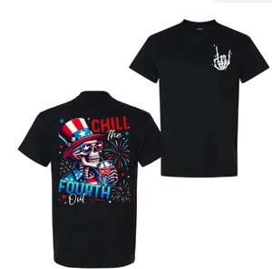Patriotic Skeleton 4th Of July Short Sleeve Tee, 100% Cotton, Chill The Fourth Out Casual Summer T-Shirt