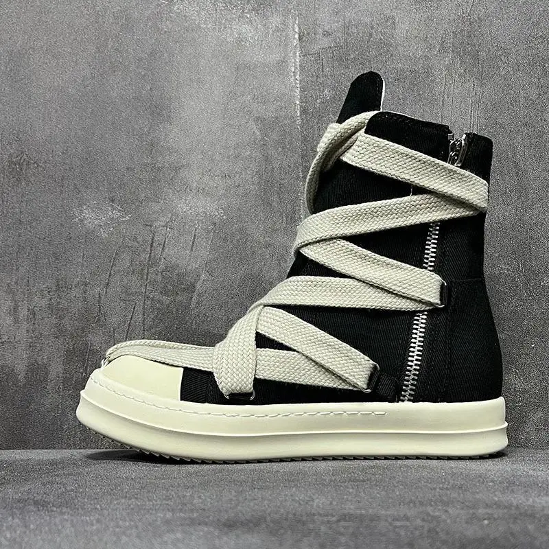 Retro shoes Women High Shoes Casual Canvas Jumbo Lace Up outdoor shoes Men  designer Sneakers Luxury  Autumn Flats Black Boots