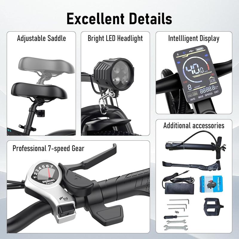 EDIKANI M01 Electric Commuter Bike for Adults 1000W Peak Power 40KMH Max Speed 7-Speed Shimano Gears 14.5Ah Battery IP65 Waterproof Dual Lockable Suspension