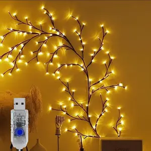 1 PC 72 LED 8 Modes Bendable Willow Vine Lights  6Ft Flexible Brown Vine Fairy Lights Twinkle Artificial Tree Branches Lights LED Lights for Wall Tabletop Stairs Wedding Party Christmas Decorations USB Powered for Indoor Room Home Decor
