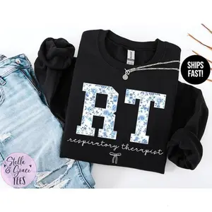 Respiratory Therapist Sweatshirt, Cute Blue Toile RT Crewneck, Respiratory Therapy Top, Cozy RT Student Pullover, Respiratory Therapist Graduation Gift