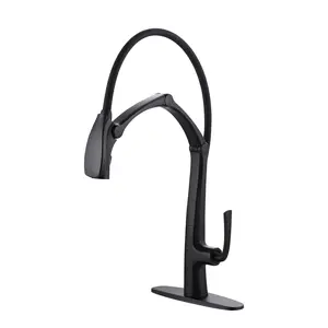 WOWOW Single Handle Pull-Out Sprayer Kitchen Faucet, Magnetic Docking Spray Head, Included Deckplate, Matte Black Faucet Attachment for Kitchen, Faucet Attachment Kitchen