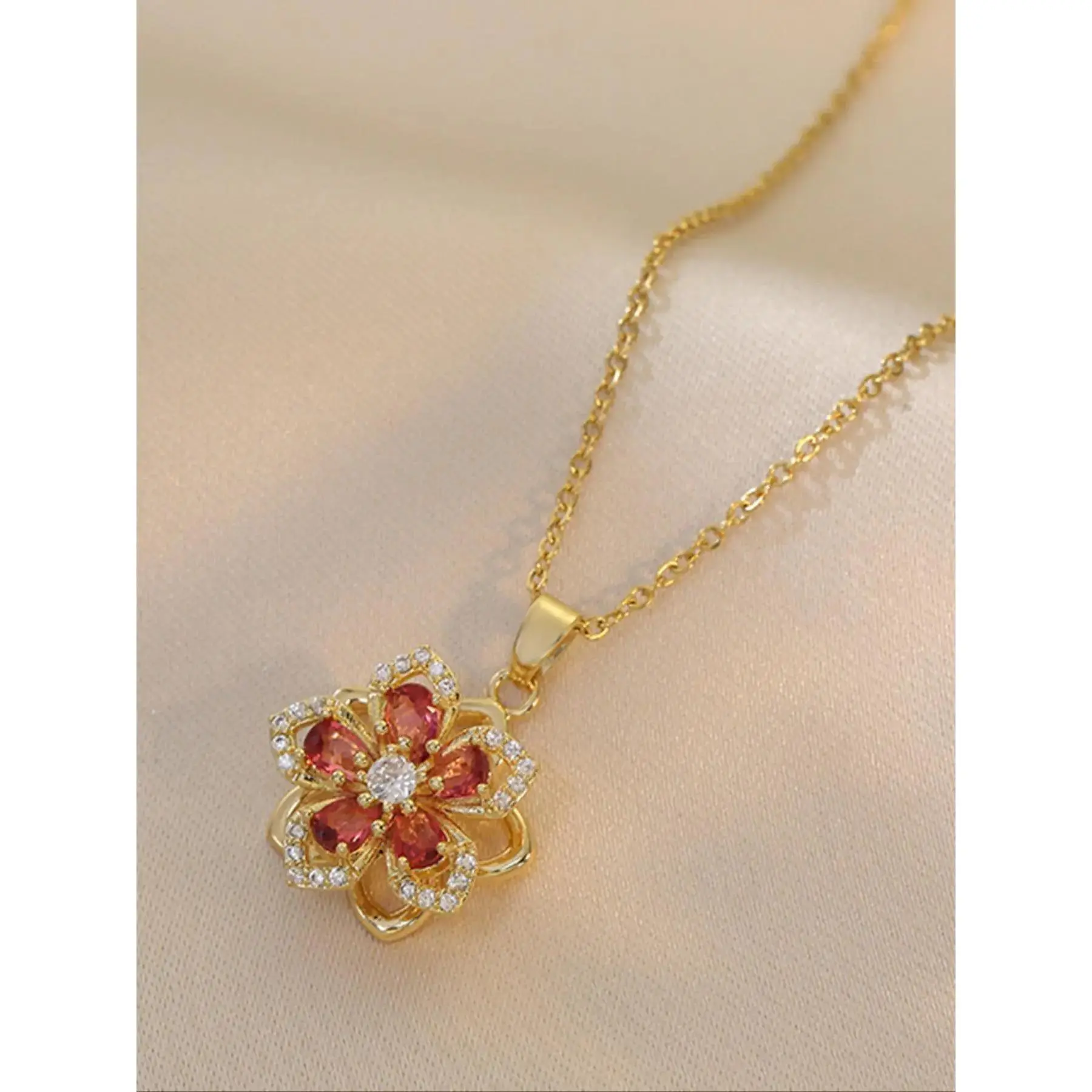 Flower Design Pendant Necklace for Women, Elegant Rhinestone Decor Necklace for Party, Daily, Trendy All-match & Exquisite Jewelry for Birthday Gift, Charms Necklace