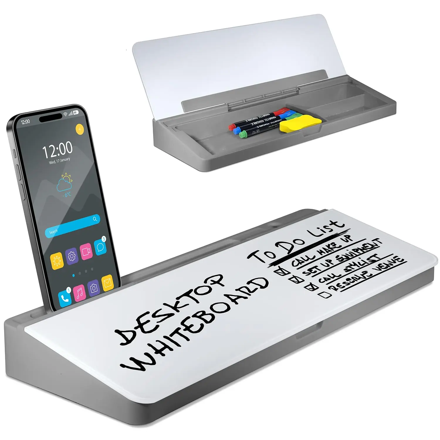 Shop Square Desktop Whiteboard - Glass Dry Erase Board with Phone & Tablet Slot - Home Office & Studying Essentials
