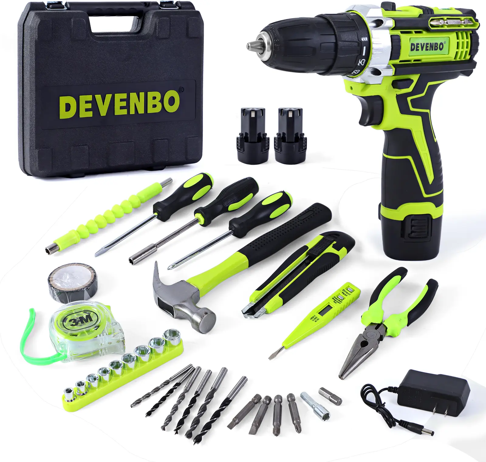 Devenbo Tool kit (95pieces) With 12v Cordless Power Drill Two