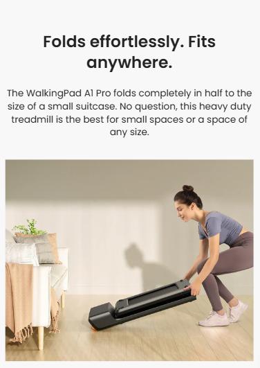 WalkingPad  A1 Pro foldable Heavy-Duty Under Desk Treadmill with Full Body-Fold Technology, 300 lb user weight   —Folds in Half, Built to Last