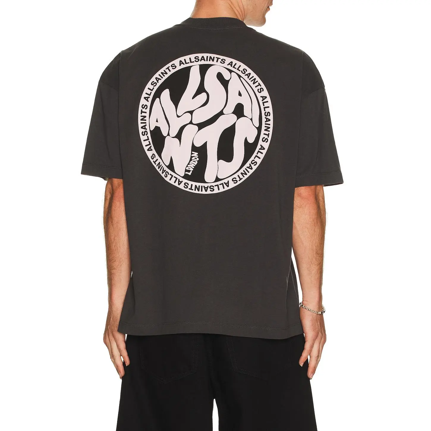 ALLSAINTS Distortion Tee in Washed Black & Pink